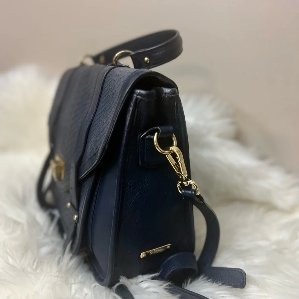 GiGi New York Navy Satchel with Gold Accents